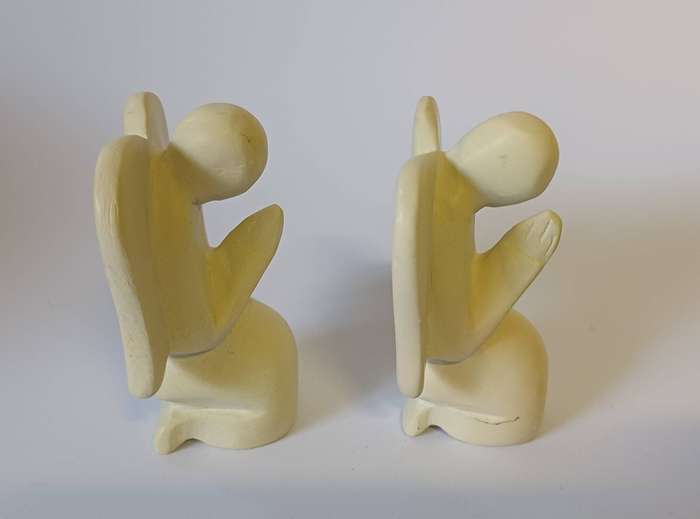 Hand-Carved Soapstone Praying Angel Figurines (Set of 2) - Made in Africa