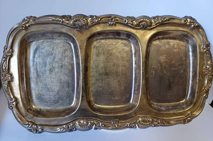 Vintage Silver Plated Serving Tray with Glass Inserts - L'argenterie, Made in Hong Kong