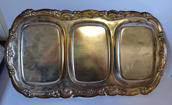 Vintage Silver Plated Serving Tray with Glass Inserts - L'argenterie, Made in Hong Kong