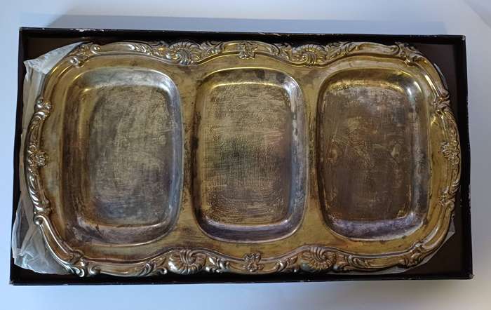 Vintage Silver Plated Serving Tray with Glass Inserts - L'argenterie, Made in Hong Kong