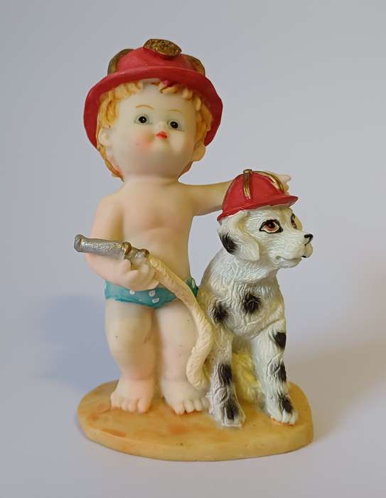 Montefiori Babies Figurine - Firefighter Baby with Dalmatian Dog