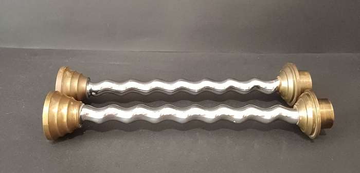 Solid Art Deco Style Spiral Candle Holders (Pair) - Brass & Chrome