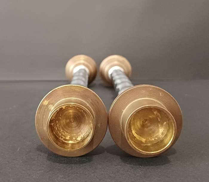 Solid Art Deco Style Spiral Candle Holders (Pair) - Brass & Chrome