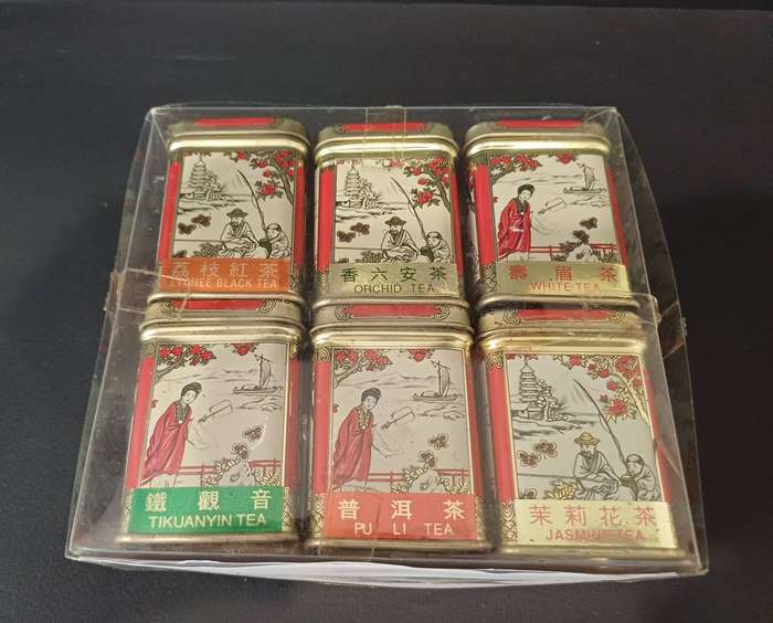 Vintage Chinese Tea Tins - Set of 6 in Original Box - Win Wa Tea Co. LTD