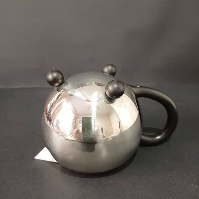 Vintage Chromed Steel Milk Jug with Ball Feet and Black Handle