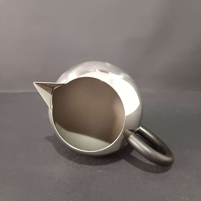 Vintage Chromed Steel Milk Jug with Ball Feet and Black Handle