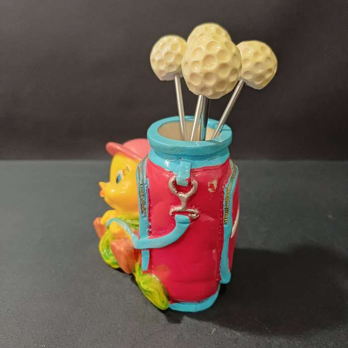 Vintage Tweety Bird Golf-themed Cocktail Fork Holder with Forks