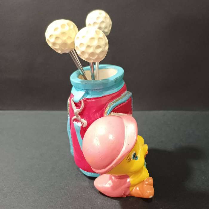 Vintage Tweety Bird Golf-themed Cocktail Fork Holder with Forks