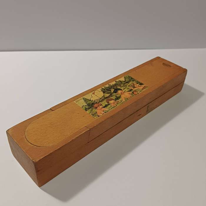 Vintage Japanese Wooden Sliding Lid & Swivel Pencil Case