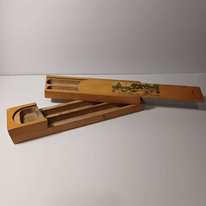 Vintage Japanese Wooden Sliding Lid & Swivel Pencil Case