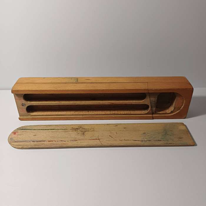 Vintage Japanese Wooden Sliding Lid & Swivel Pencil Case