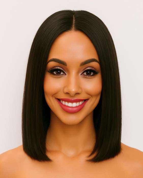 High-End Premium Double Drawn Human Hair Wig-Below chin/Upper Neck-Length Straight Bob Wig 5x5 10"