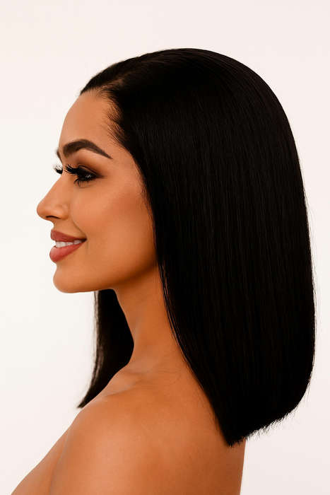 High-End Premium Double Drawn Human Hair Wig - Shoulder Length Straight Bob Wig 13x4 12"