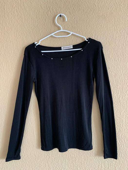 Elegant Rhinestone-Embellished Slim-Fit Wide Scoop Neck Top Size M