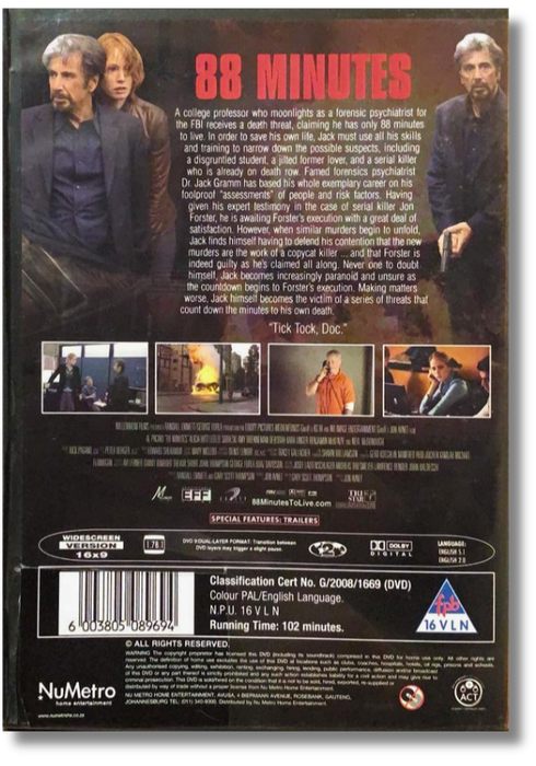 88 Minutes DVD (Al Pacino, Alicia Witt, Leelee Sobieski  )