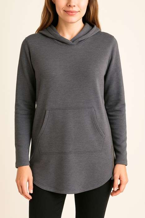 New Feelings Casual Gray Hooded Tunic Top with Side Zippers  Size M