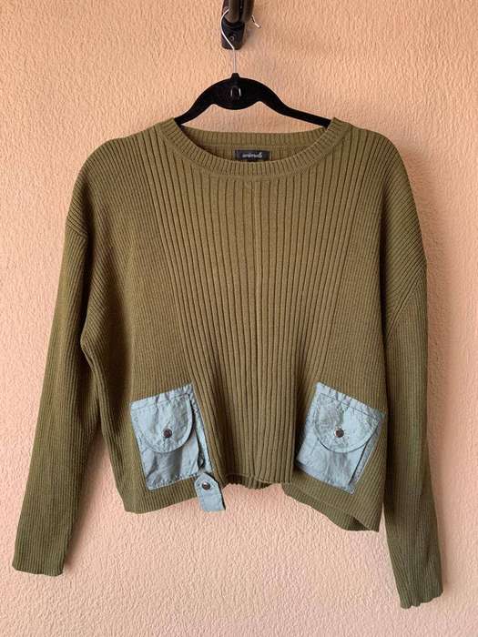 Olive Wool-Acrylic Lounge Set  Ribbed Knit with Pocket Detail (Top M, Pants L)