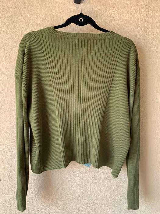 Olive Wool-Acrylic Lounge Set  Ribbed Knit with Pocket Detail (Top M, Pants L)