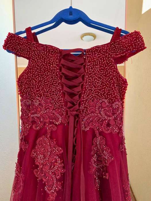 Burgundy Beaded Formal Evening Gown + Matching Handbag | Adjustable Fit | Excellent Quality