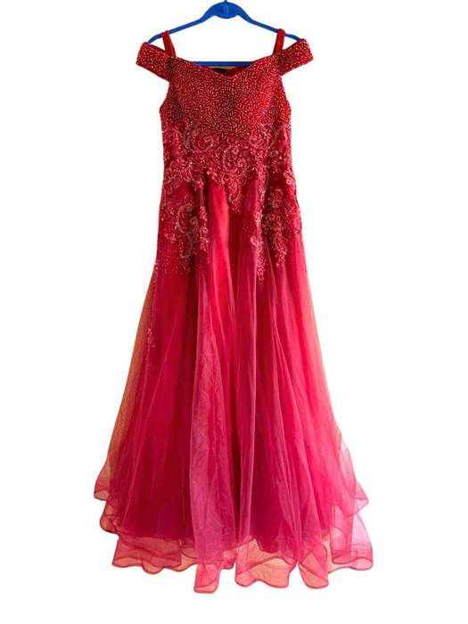 Burgundy Beaded Formal Evening Gown + Matching Handbag | Adjustable Fit | Excellent Quality