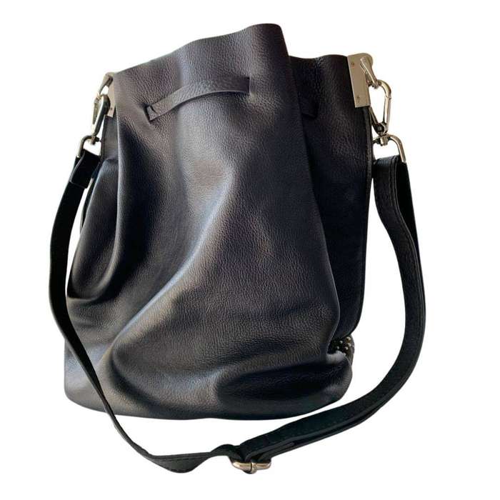 Zara Studded Black Bucket Bag with Stars Theme Genuine Leather