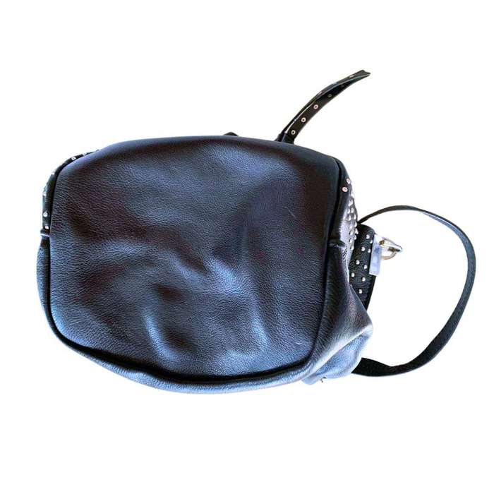 Zara Studded Black Bucket Bag with Stars Theme Genuine Leather