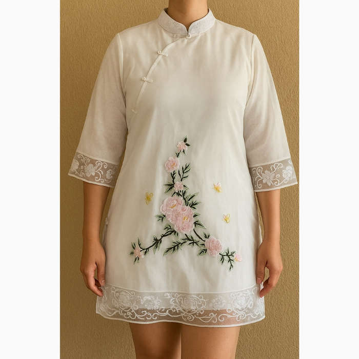 Timeless Embroidered Lace Tunic for Women  XL, Length 85cm