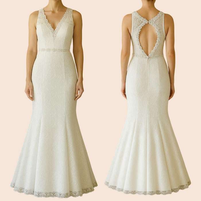 Stunning Lace Mermaid Dress  Custom-Made, Backless, Ideal for Wedding or Gala Dinner