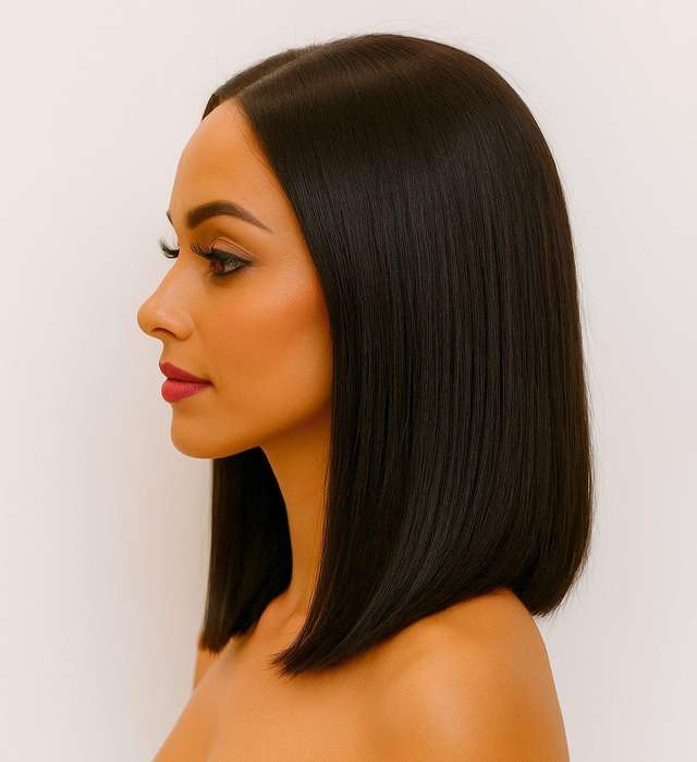 High-End Premium Double Drawn Human Hair Wig-Below chin/Upper Neck-Length Straight Bob Wig 5x5 10"