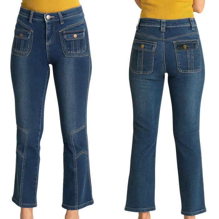 Retro Navy Blue Patch Pocket Jeans - Excellent Preloved Condition