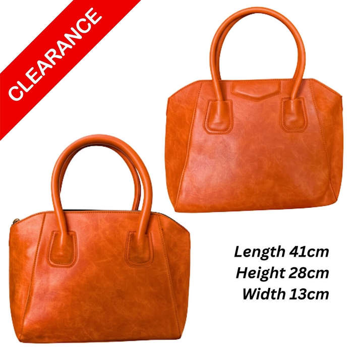 Bright Orange Faux Leather Handbag Includes Extra Pouch & Shoulder Strap
