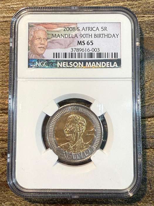 Mandela 90th Birthday R5 - NGC Colour label *** MS65