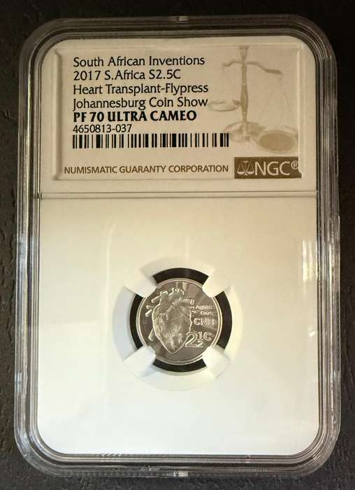 2017 Heart Transplant - Flypress JHB Coin Show *** Silver 2.5C - PF70 UC