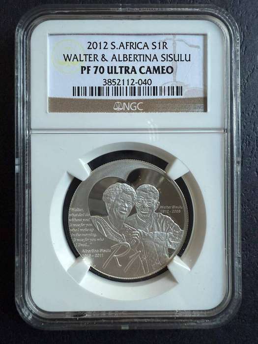 2012 * Silver R1 * Walter & Albertina Sisulu * Graded PF70 Ultra Cameo * Perfect Grade