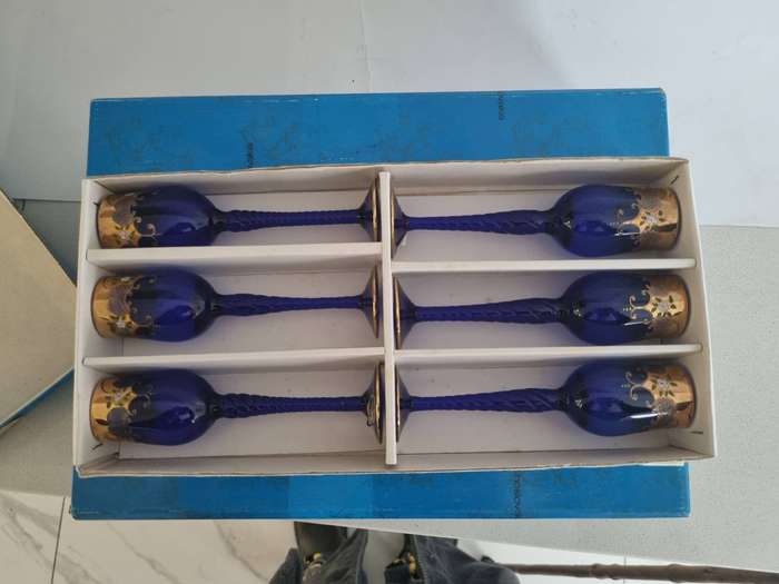 Bohemian glass set . 6 wine glasses and 6 sherry glasses