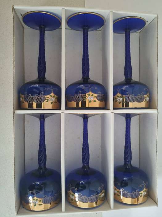 Bohemian glass set . 6 wine glasses and 6 sherry glasses