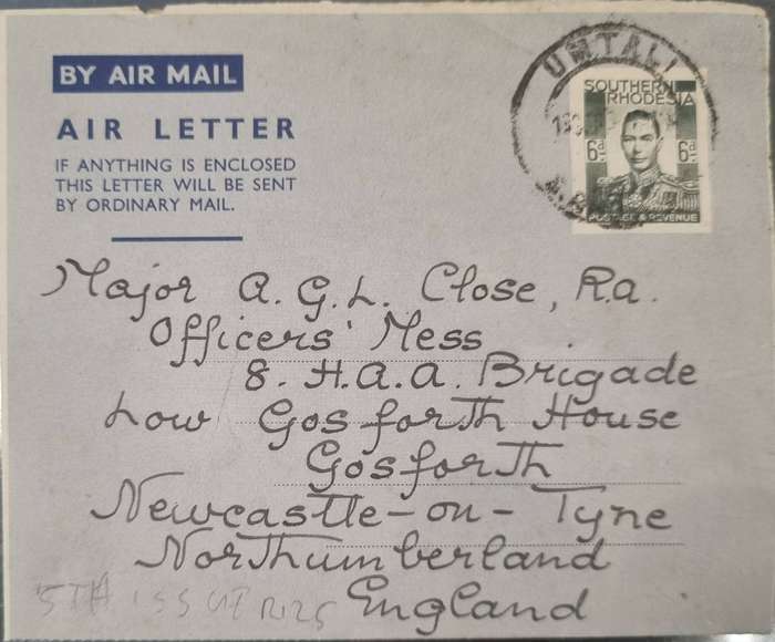Southern Rhodesia, civilian Air Letter postal stationary. 1951. Fifth printing.