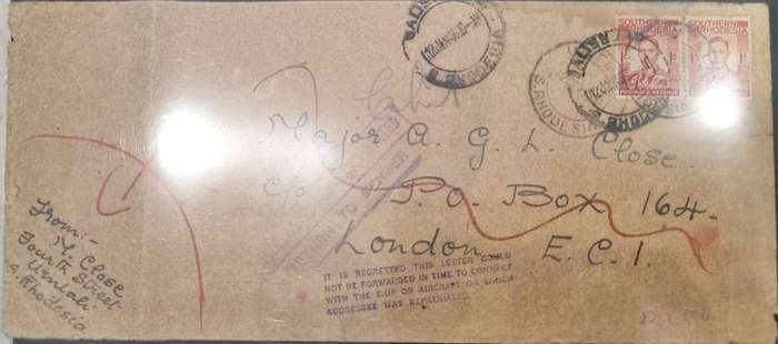 Southern Rhodesia cover 1946, redirected with scarce redirection marking.