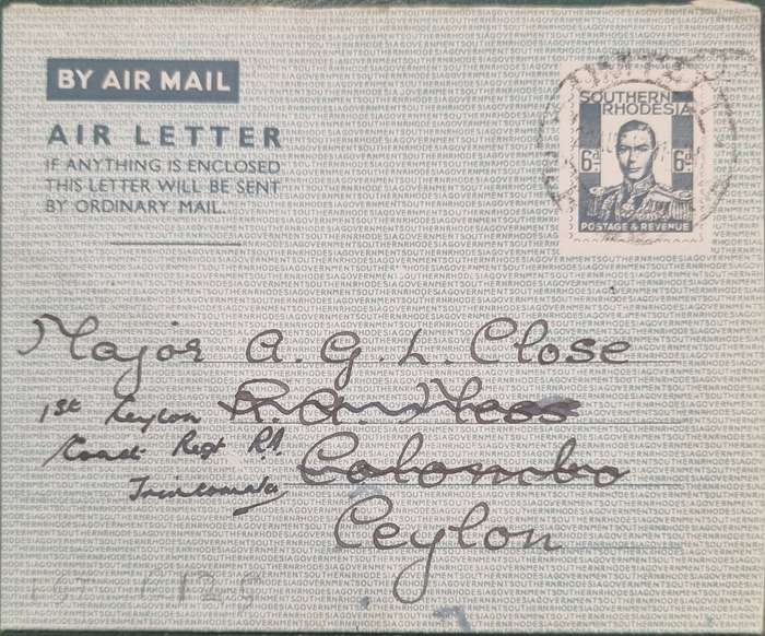 Southern Rhodesia, civilian Air Letter postal stationary. 1947. First printing.