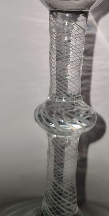 18th Century English Bell bowl glass with stem with an air-twist and knop.