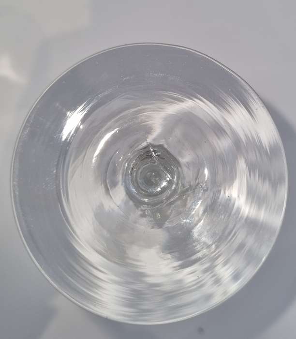18th Century English Bell bowl glass with stem with an air-twist and knop.