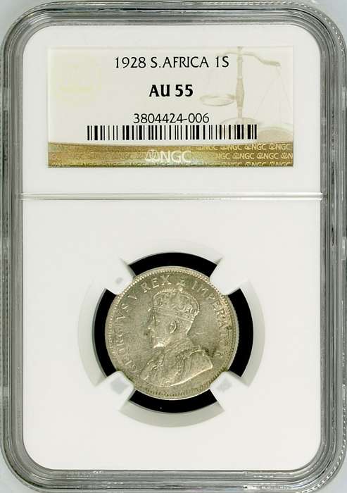 S. Africa: 1928 KGV 1 Shilling NGC Certified AU55