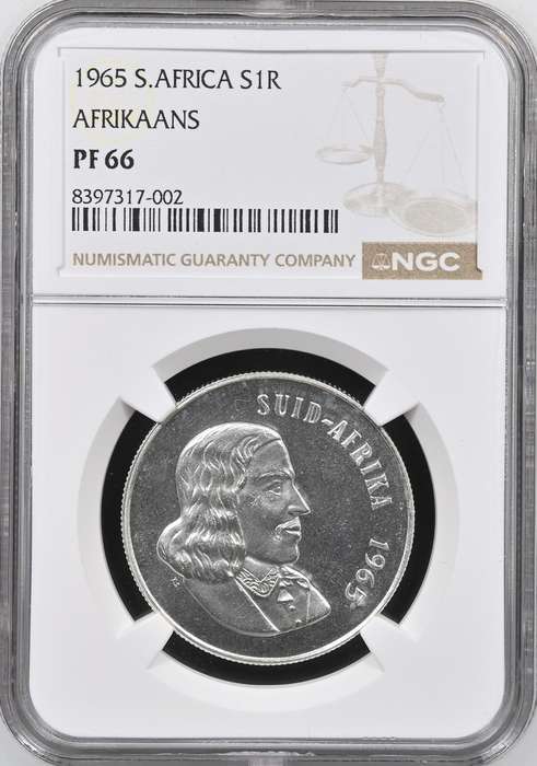 S. Africa: 1965 Afrikaans Silver R1 NGC Certified PF66