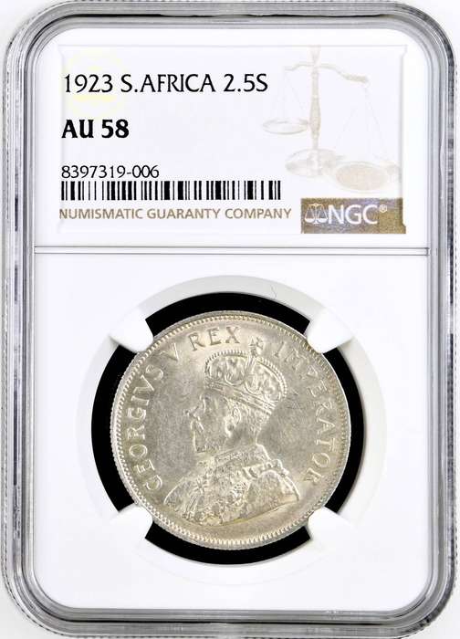 S. Africa: 1923 KGV 2.5 Shillings (Halfcrown) NGC Certified AU58