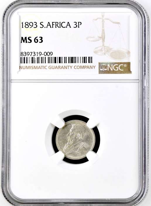 S. Africa: 1893 ZAR 3D (Threepence) NGC Certified MS63