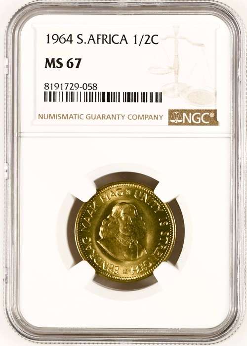 S. Africa: 1964 1/2C NGC Certified MS67
