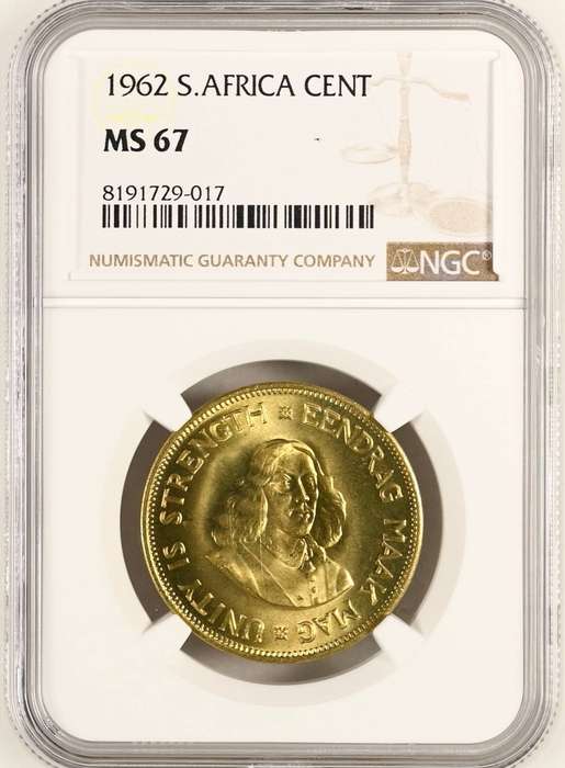 S. Africa: 1962 1C NGC Certified MS67 (Top Pop)
