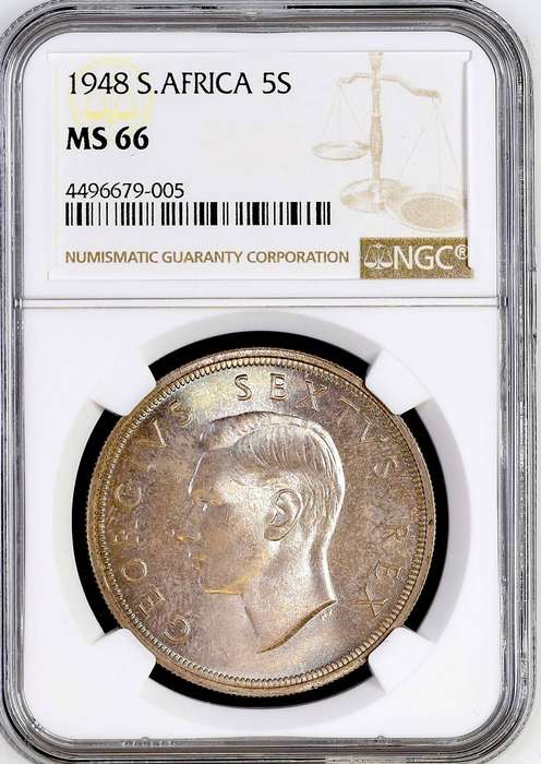 S. Africa: 1948 KGVI 5 Shillings (Crown) NGC Certified MS66