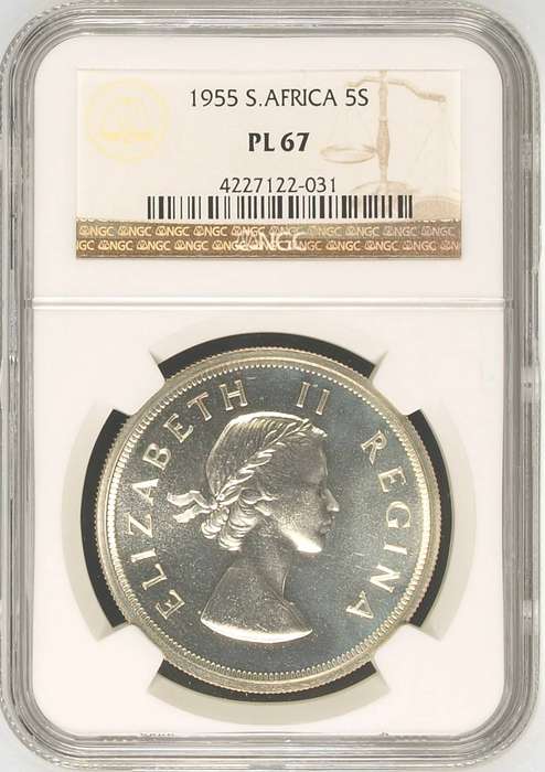 S. Africa: 1955 QEII 5 Shillings (Crown) NGC Certified PL67 (Top Pop)