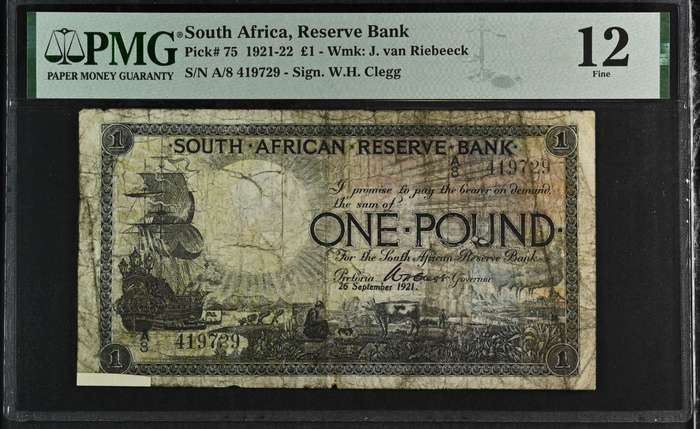 S. Africa (Reserve Bank): 1921 WH. Clegg 1 Pound PMG Certified F12